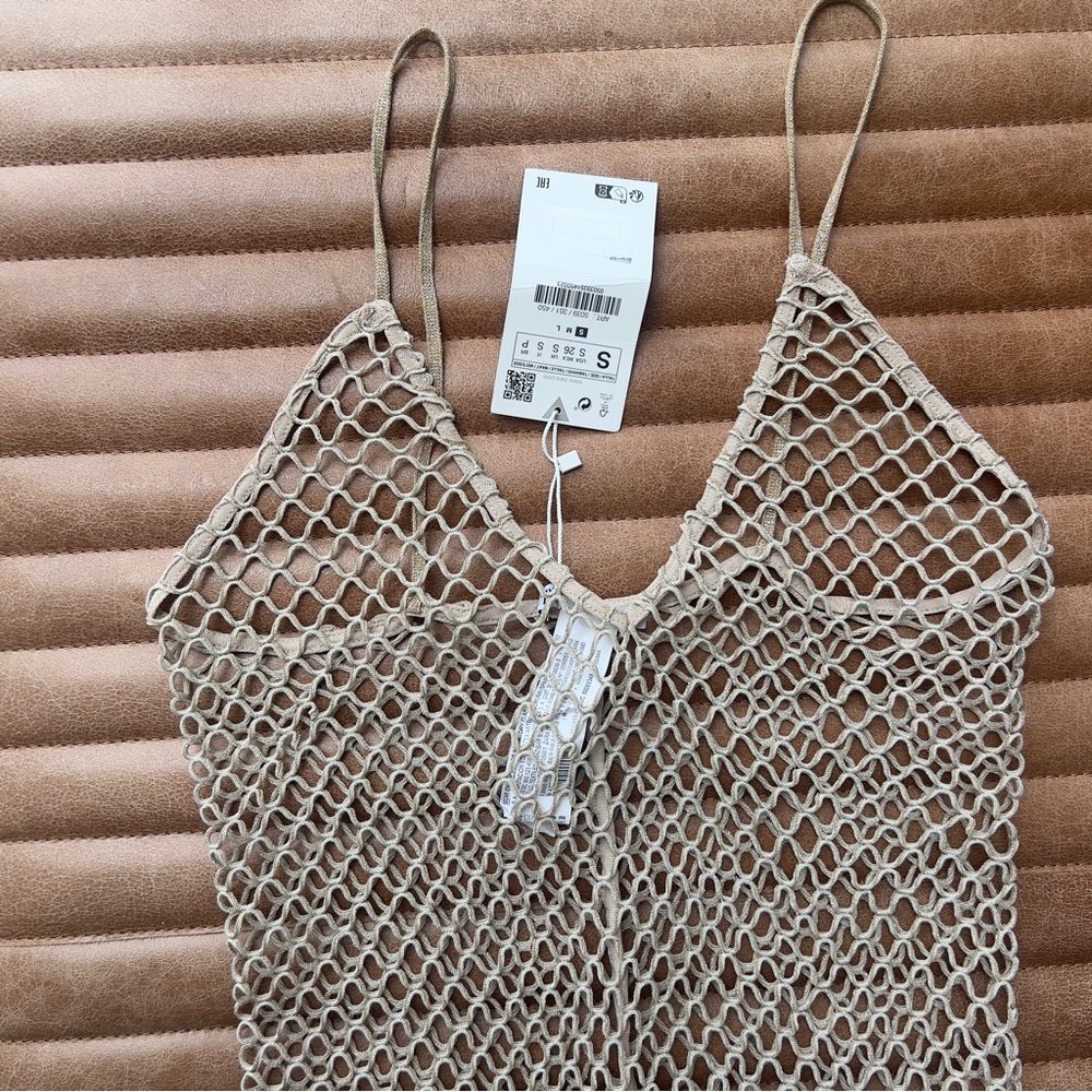 NWT Zara Mesh Fishnet Dress Swim Coverup Metallic
